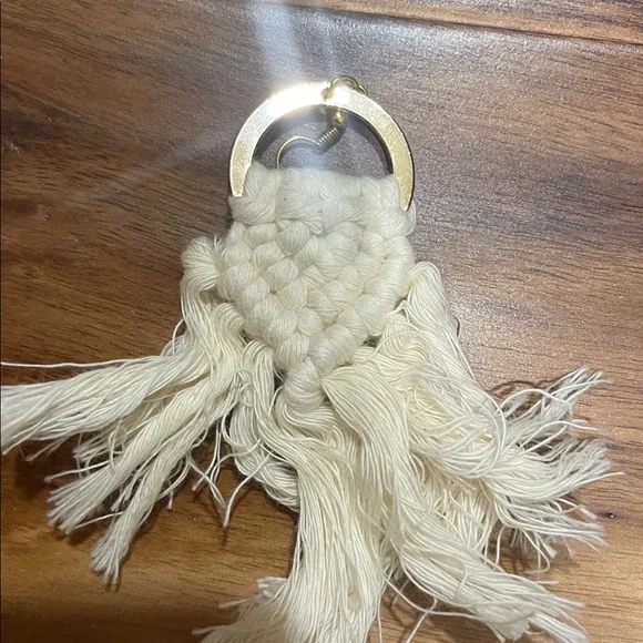 Cream Macrame Hoop Earrings - Picture 3 of 4